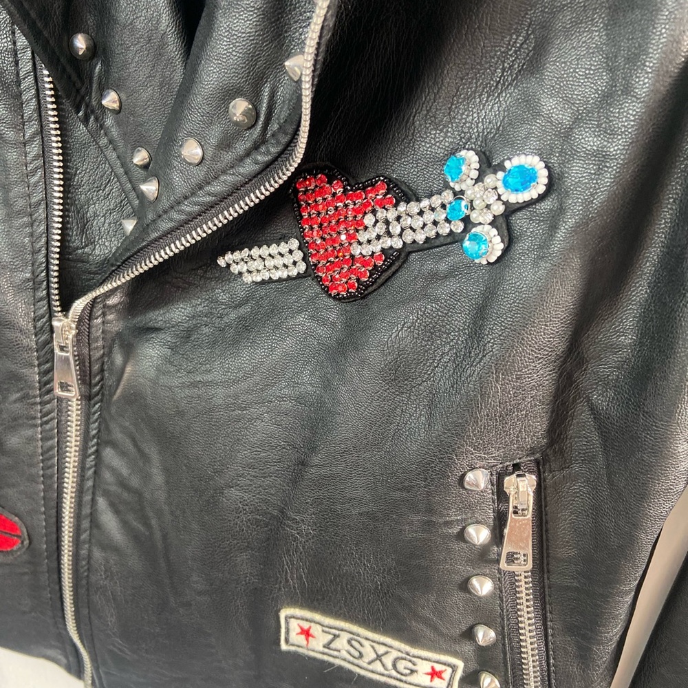Ci Sono Black Embroidered Leather Jacket - Picture 4 of 10